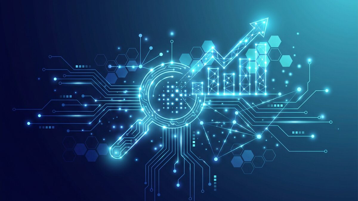 Abstract illustration of SEO optimization with a magnifying glass and rising graph